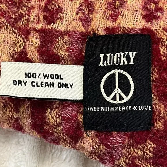 LUCKY Scares scarfs paisley print Fringes Boho Hippie red/gold Wool one size - Picture 6 of 7